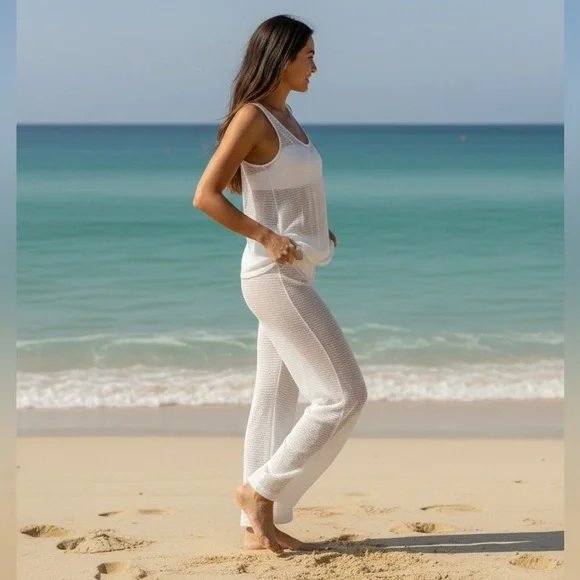 Hurley White Mesh Swim Cover-Up Set Tank & Pants Beach Cover-Up XL/XXL NIP - Picture 3 of 10